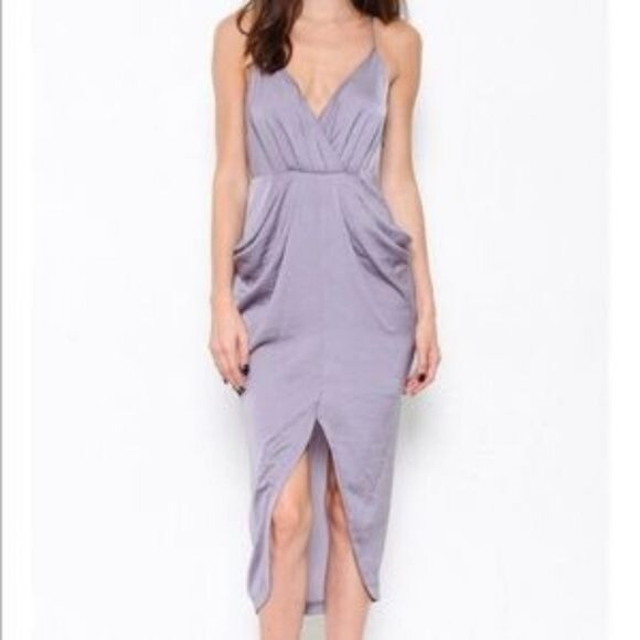 Drapey Graphite Surplice Pocket Dress - Picture 2 of 4